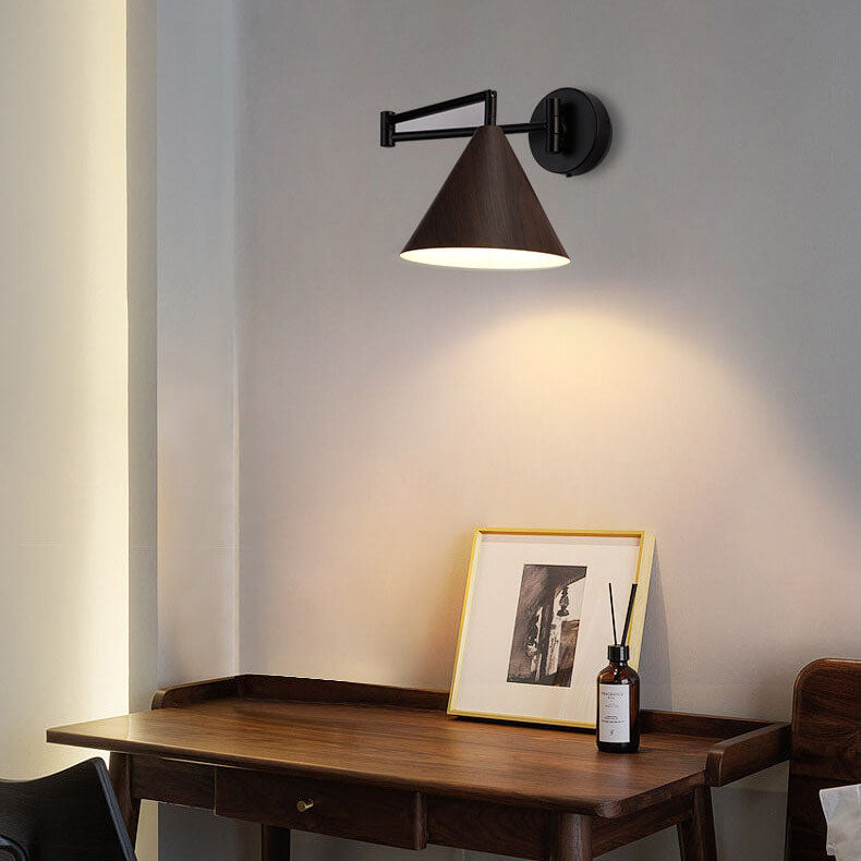 Wandlampe Schwenkarm Eisen Konischer Schirm Nussbaum Holzfarbe E26 18x14cm Schlafzimmer Leselampe | Restfield