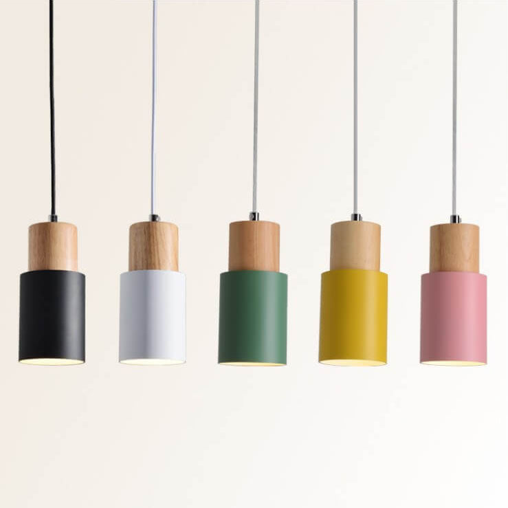 Hanglamp Hout Aluminium Cilinder Kleur E26 120cm Snoer Scandinavisch Woonkamer Eetkamer | Restfield