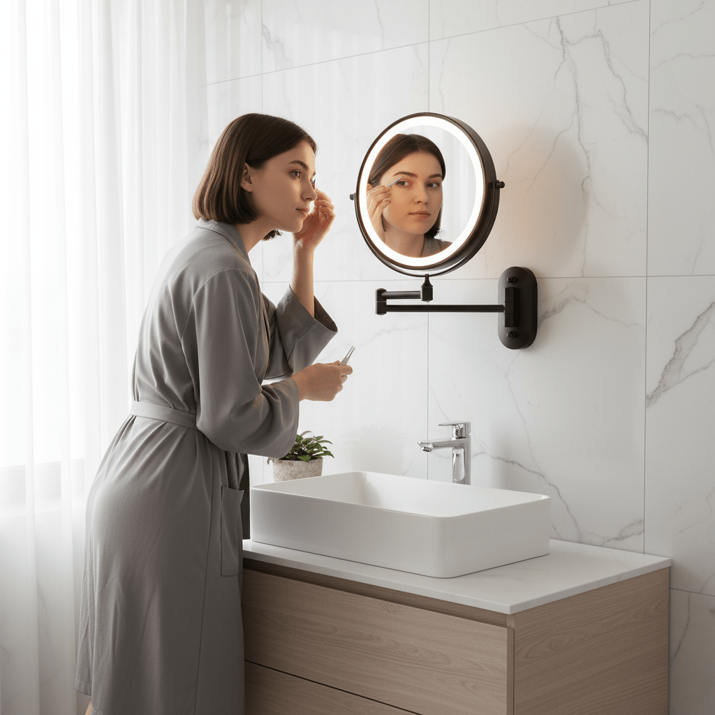 Miroir LED grossissant rechargeable dimmable pour maquillage salle de bain miroir cosmétique rond 20cm | Restfield