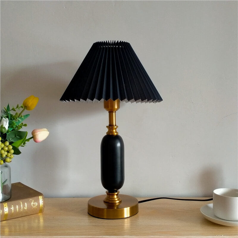 Tafellamp Geplooide Kap Metaal Goud Zwart Wit 28x46cm E12 Slaapkamer Woonkamer Retro | Restfield