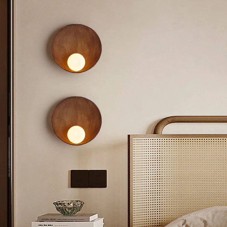 Wandlamp Resin Glas Rond 23x23cm Wit Houtkleur G4 Slaapkamer Woonkamer Sfeerverlichting | Restfield
